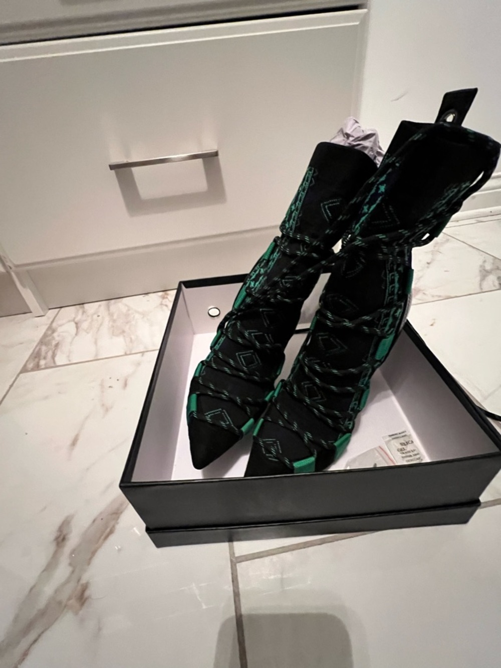 Lace-Up Pointed Toe Women's Boots in Black and Green